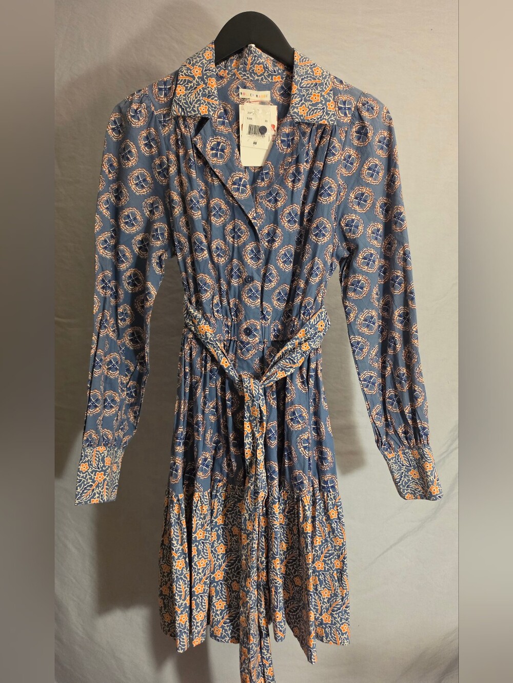 NWT Roller Rabbit Blue Floral Boho Printed Long Sleeve Belted Dress/Shirt Sz XS